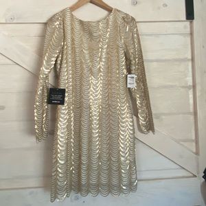 Gold and white sequin mini dress
